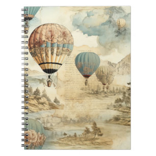 Cuaderno Globo de aire caliente de época en un paisaje sere