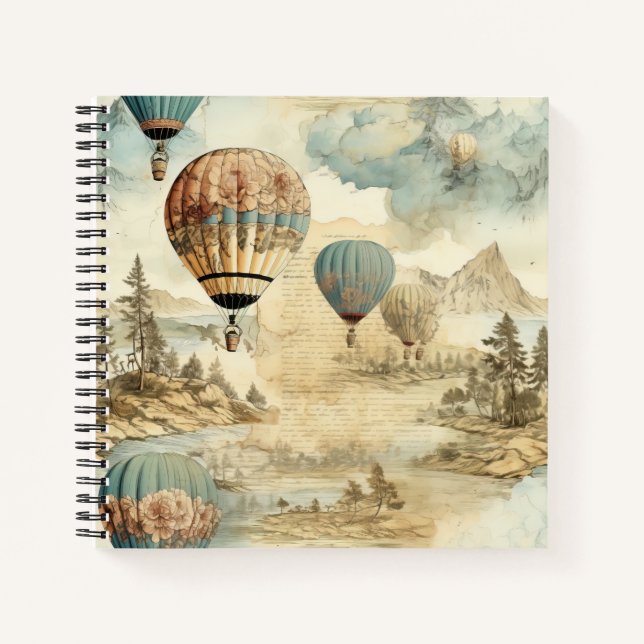 Cuaderno Globo de aire caliente de época en un paisaje sere (Anverso)