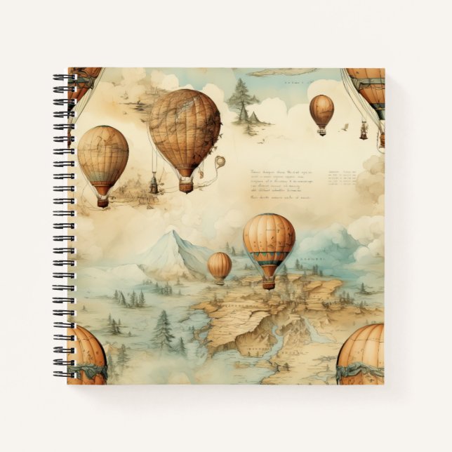 Cuaderno Globo de aire caliente de época en un paisaje sere (Anverso)