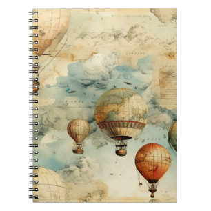 Cuaderno Globo de aire caliente de época en un paisaje sere