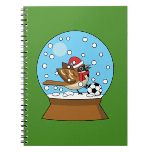 Cuaderno Globo de Nieve con Gorrión Adorable Jugando Fútbol
