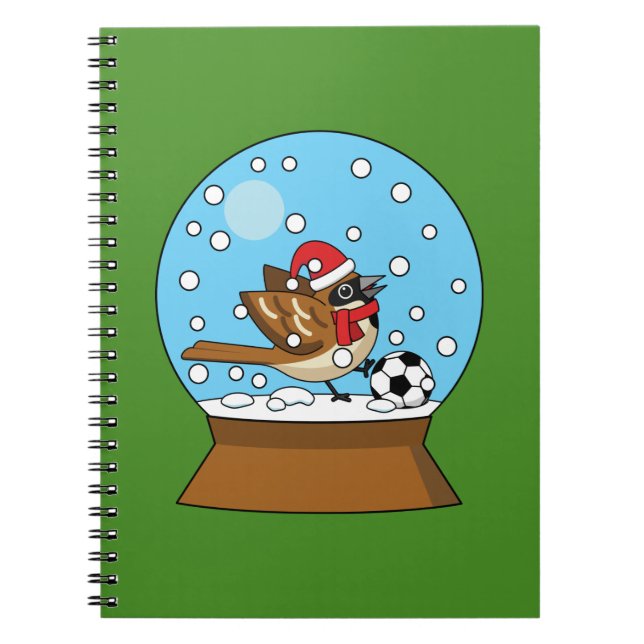 Cuaderno Globo de Nieve con Gorrión Divertido Jugando Fútbo (Frente)