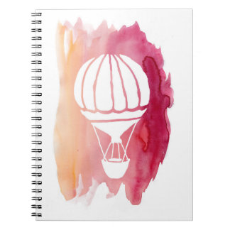 Cuaderno Globo rosado del aire caliente de la acuarela
