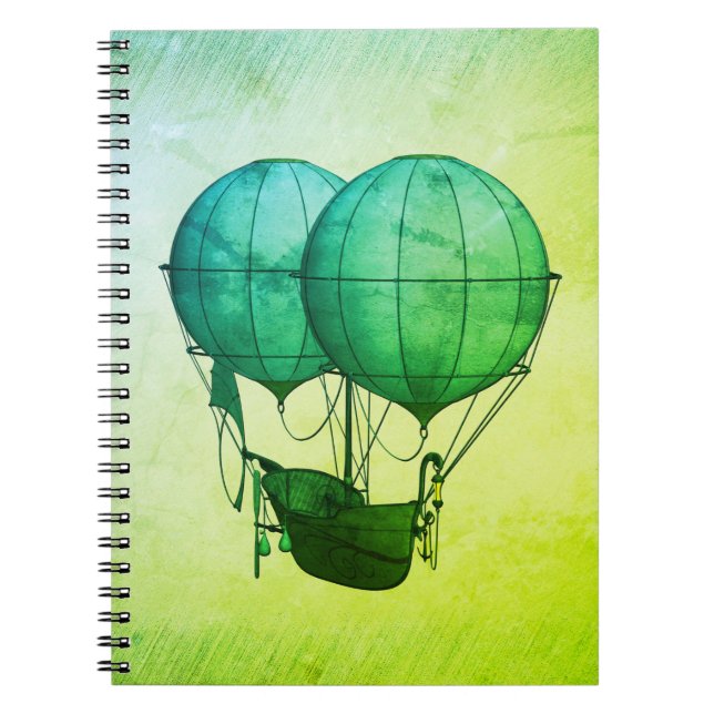 Cuaderno Globos aerostáticos Steampunk con verde barco (Frente)