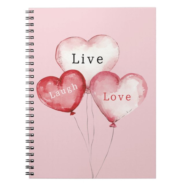 Cuaderno Globos Corazón Rojo Rosa Blanco Vive Ríe Ama (Frente)