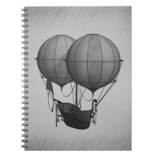 Cuaderno Globos de aire caliente de plata de vapor con barc