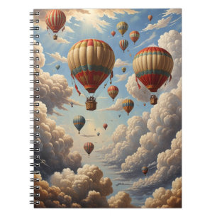 Cuaderno Globos de aire caliente Nubes de cielo azul Vintag