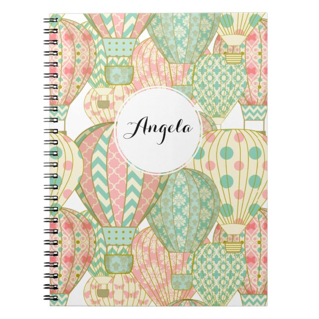 Cuaderno Globos de aire caliente rosa y azul Pastel (Frente)