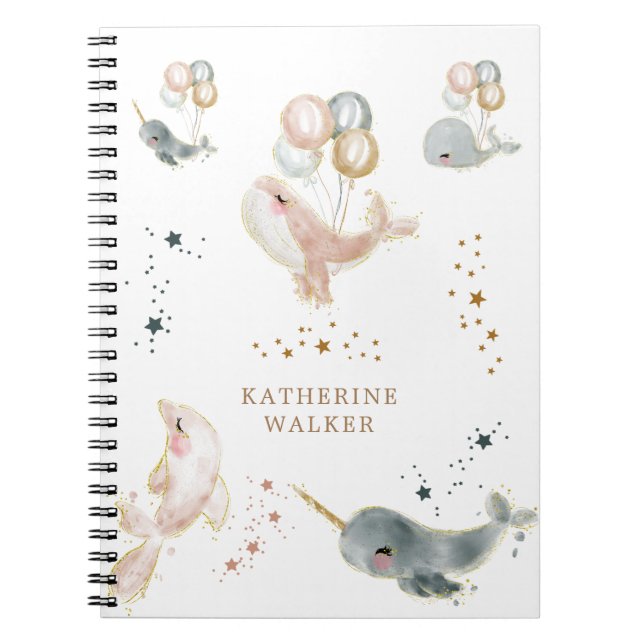 Cuaderno globos de ballenas mágicas monograma lindo (Frente)