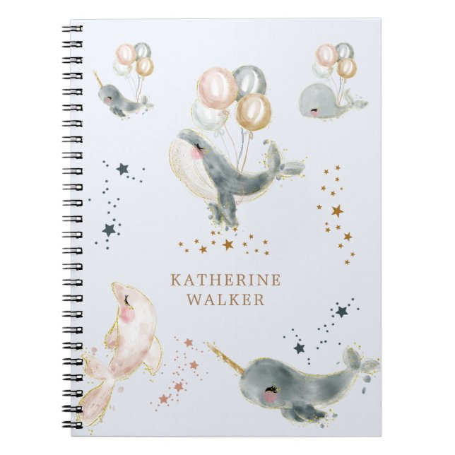 Cuaderno globos de ballenas mágicas monograma lindo (Frente)