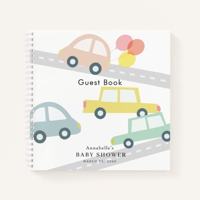 Cuaderno Globos de coches rosados Chica blanco Baby Shower (Anverso)