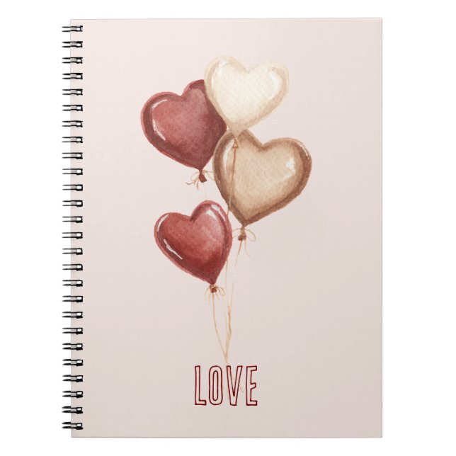 Cuaderno Globos de Corazón de Crema Roja Amor  (Frente)