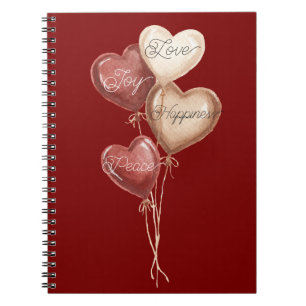 Cuaderno Globos de corazón de crema roja Amor Alegría