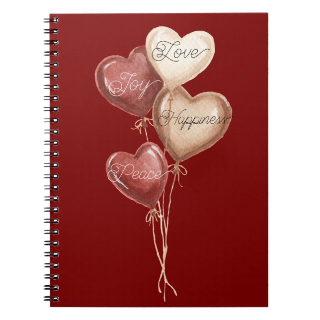 Cuaderno Globos de corazón de crema roja Amor Alegría (Frente)