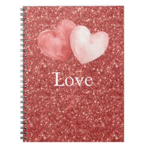 Cuaderno Globos de Corazón Rojo Rosa con Brillo  