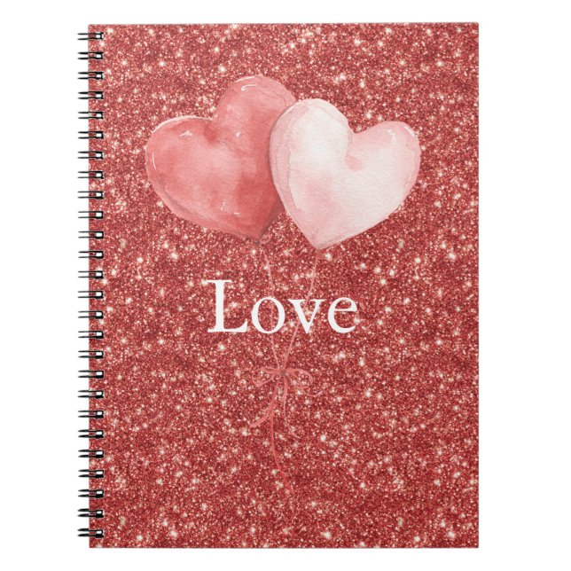 Cuaderno Globos de Corazón Rojo Rosa con Brillo   (Frente)