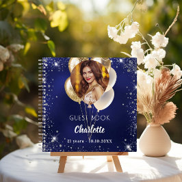 Cuaderno Globos de fotos de oro azul marino de cumpleaños