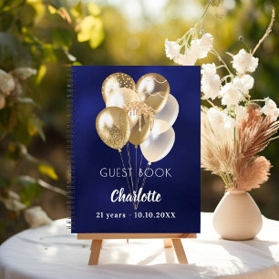 Cuaderno Globos de oro azules de cumpleaños de libro de inv