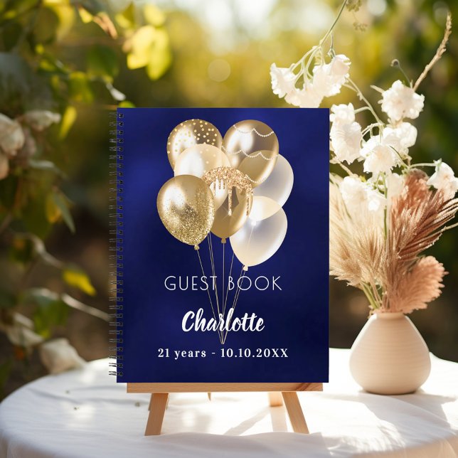 Cuaderno Globos de oro azules de cumpleaños de libro de inv (Subido por el creador)