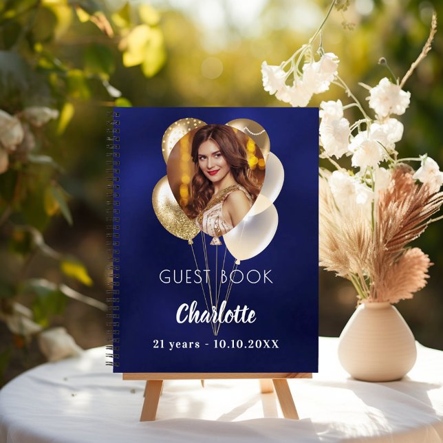 Cuaderno Globos de oro de fotos azules de cumpleaños de lib (Subido por el creador)