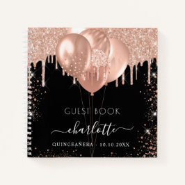 Cuaderno Globos de oro de rosa negro de Quinceanera