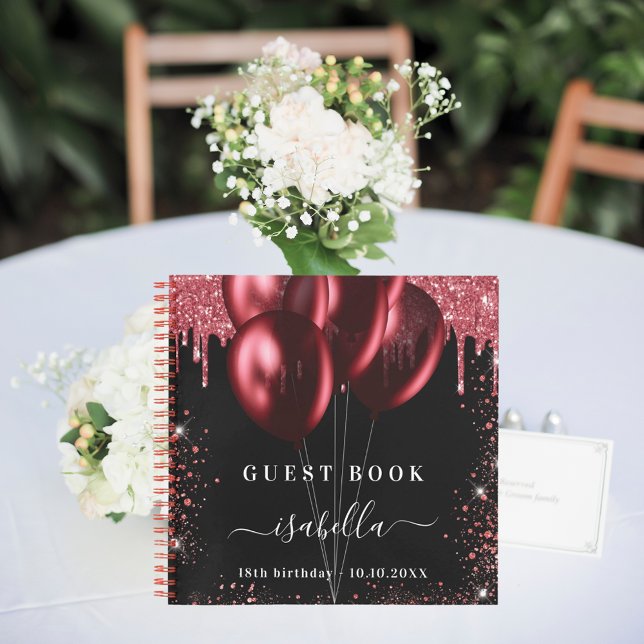 Cuaderno Globos de purpurina rojo negro de cumpleaños de li (Subido por el creador)