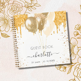 Cuaderno Globos de purpurinas de oro blanco para cumpleaños