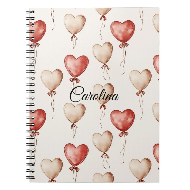 Cuaderno Globos del Corazón de Crema Roja (Frente)