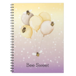 Cuaderno Globos dulces abejas puntos bokeh púrpura amarillo