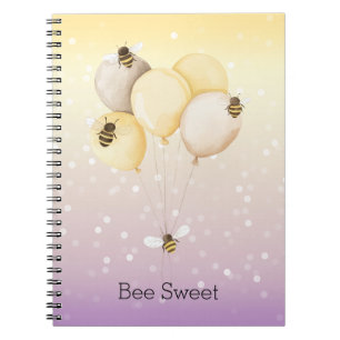 Cuaderno Globos dulces abejas puntos bokeh púrpura amarillo