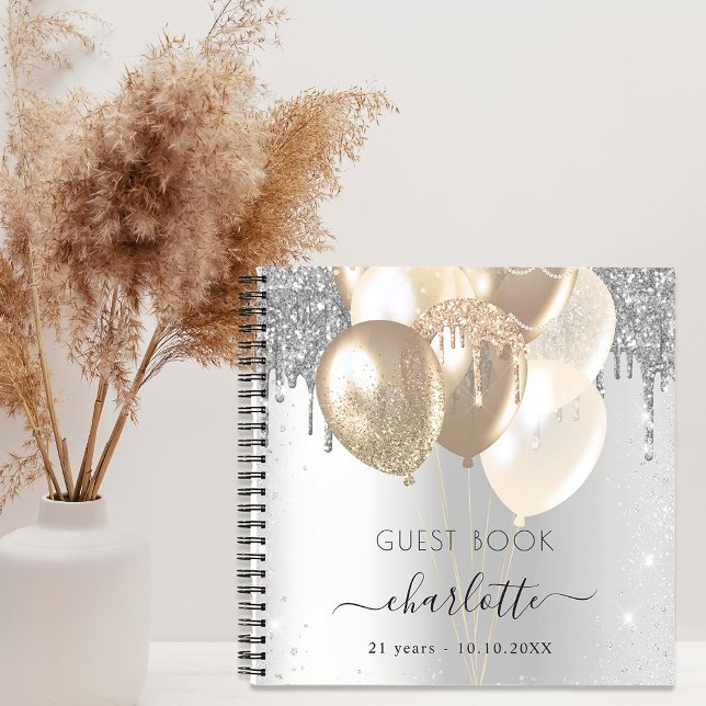 Cuaderno Globos purpurinas de oro de plata para cumpleaños  (Subido por el creador)