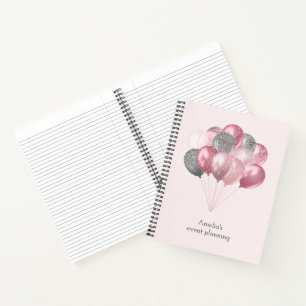 Cuaderno Globos purpurinas rosa y plateado