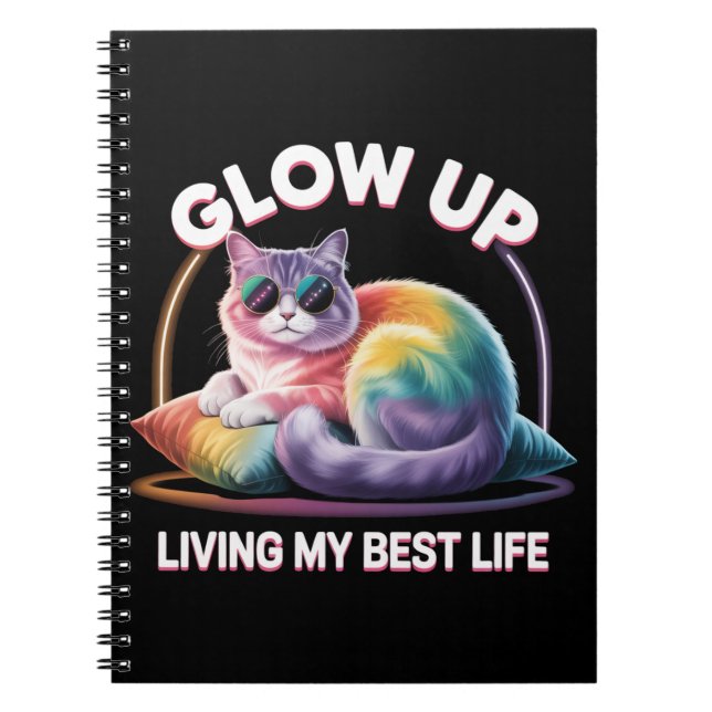 Cuaderno Glow Up Cat  | Living My Best Life Rainbow (Frente)