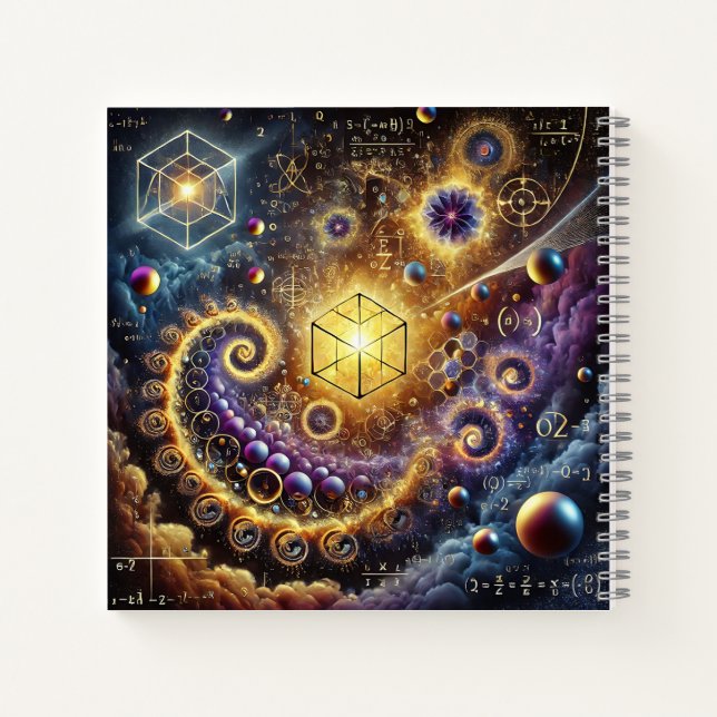 Cuaderno Glowing Cubes, Spirals & Equations Design (Reverso)