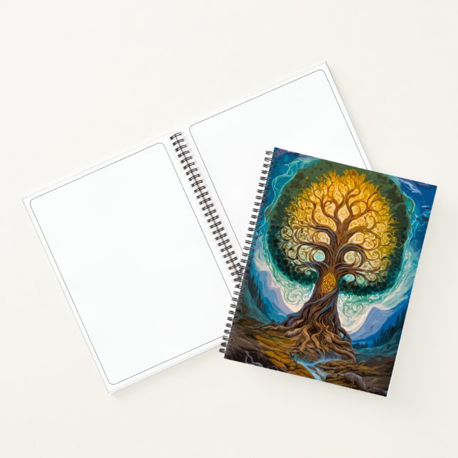 Cuaderno Glowing Gold Blue Yggdrasil Fantasy Tree Art (Interior)