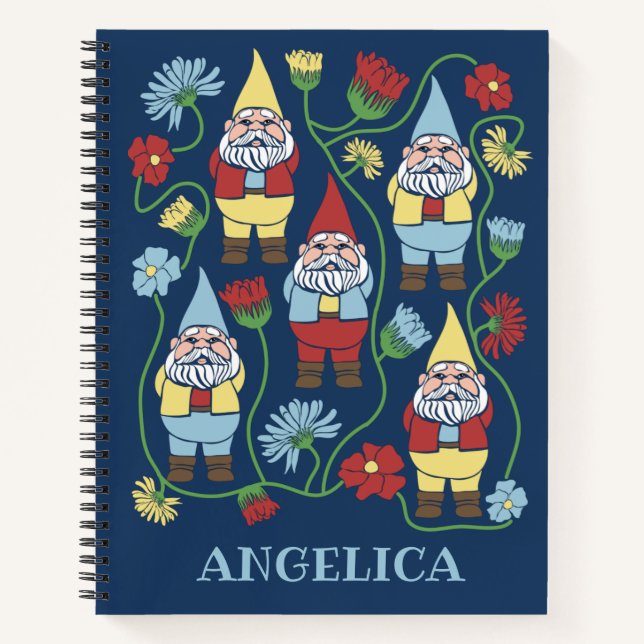 Cuaderno Gnomes de jardín y flores personalizadas (Anverso)