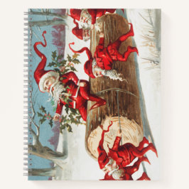 Cuaderno Gnomes dragging a cut tree trunk through the snow