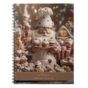 Cuaderno Gnomo panadero lindo rodeado de pasteles y golosin