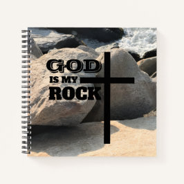 Cuaderno God is My Rock Bible Verse Black Cross Christian