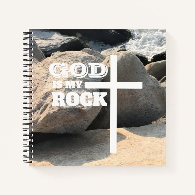 Cuaderno God is My Rock Bible Verse White Cross Christian (Anverso)