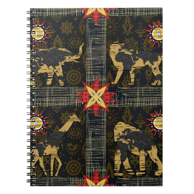 Cuaderno Gold Blue Red Safari World Map African Animals (Frente)