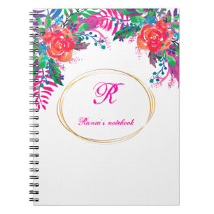 Cuaderno gold border floral forest personalized initial