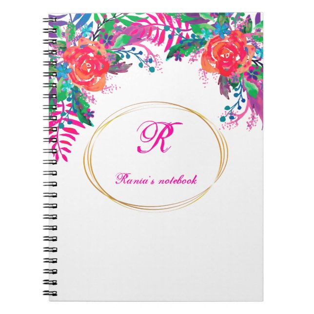 Cuaderno gold border floral forest personalized initial (Frente)
