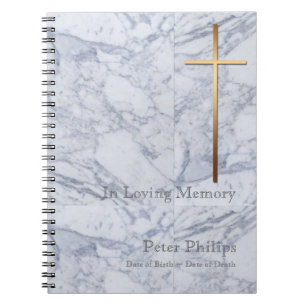 Cuaderno Gold Cross Marble 2 Funeral Memorial Guest Book