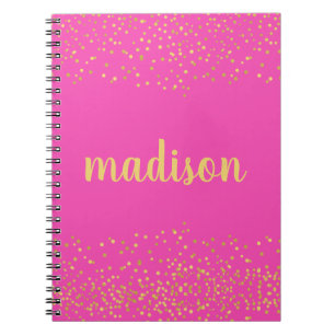 Cuaderno Gold Glam Purpurina Confetti   Espiral rosa calien