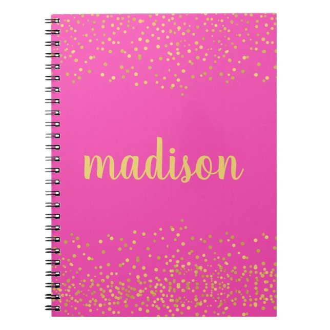 Cuaderno Gold Glam Purpurina Confetti | Espiral rosa calien (Frente)