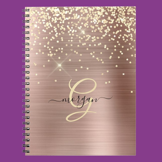 Cuaderno Gold Glitter, Gold Monogram, Black Script Name (Subido por el creador)