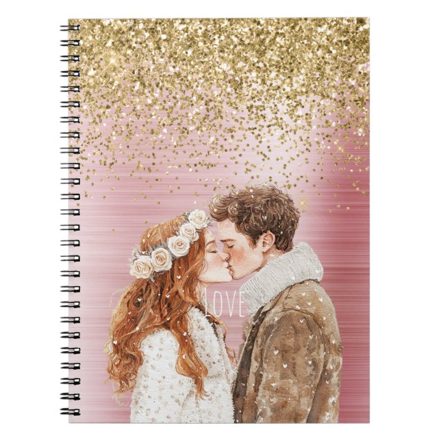Cuaderno Gold Glitter Red Head Female Brown Hair Male  (Frente)