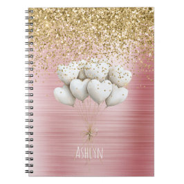 Cuaderno Gold Glitter White Hearts Balloons