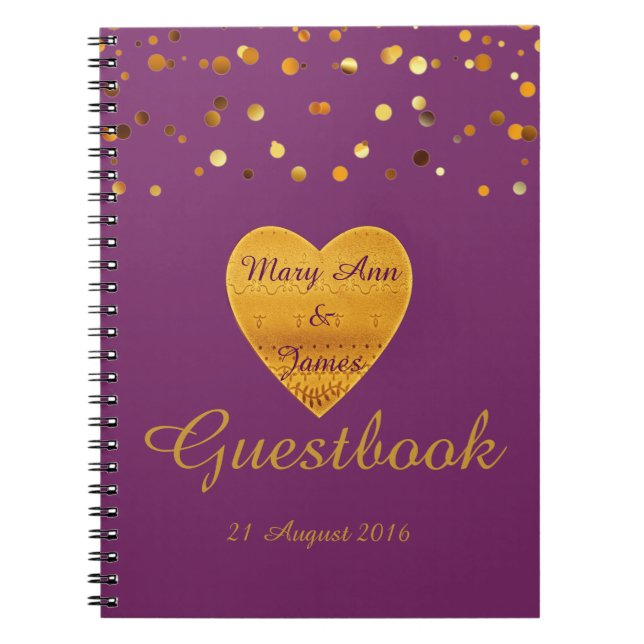 Cuaderno Gold Heart Confetti Purpurina Faux Relieve metaliz (Frente)